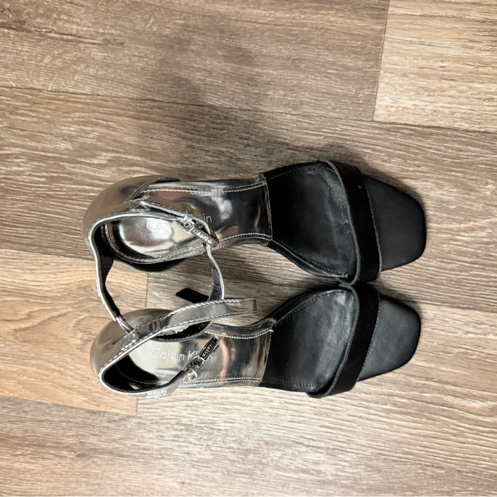 Calvin Klein Metallic Silver and Black Sandals